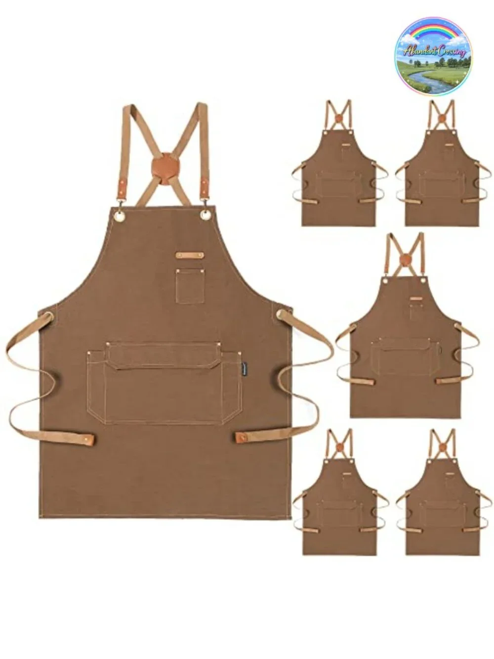 6 Pack Cotton Canvas Chef Apron, Cross-Back Adjustable, Heavy Duty for Cooking